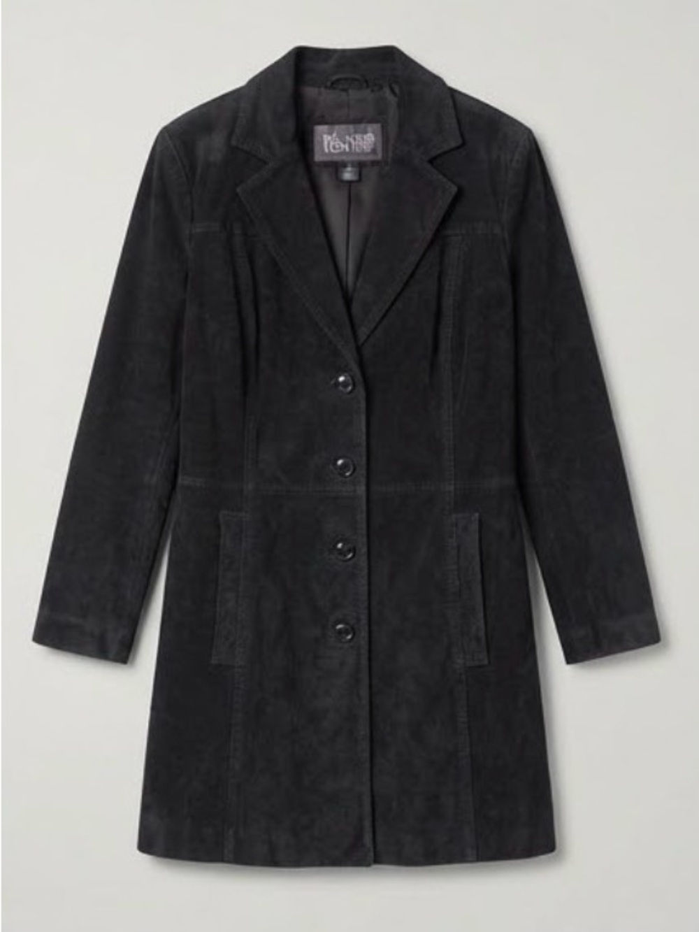 Wilsons Leather Vintage Black Suede Leather Trench Coat Jacket (Size M)